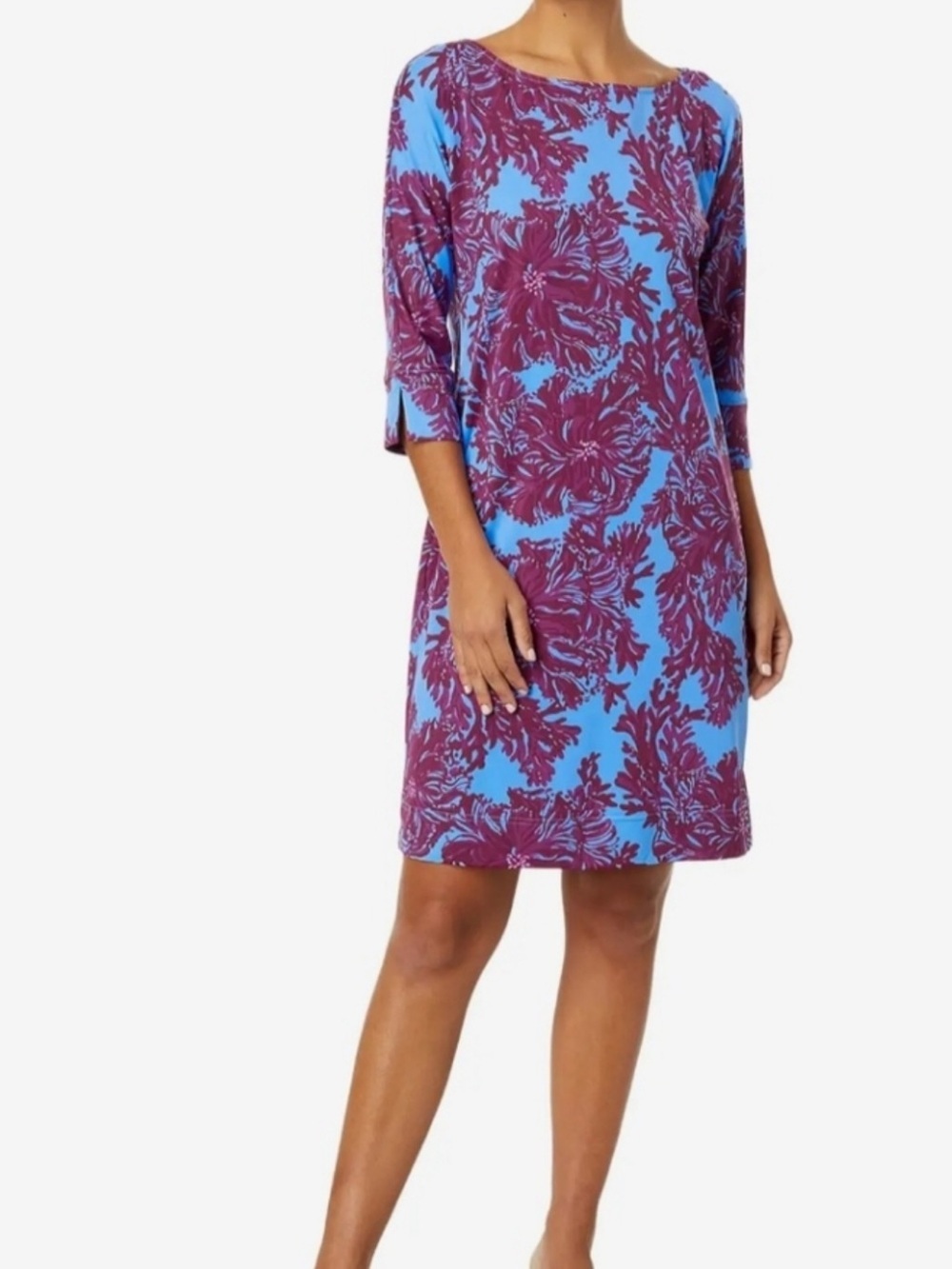 Lilly Pulitzer Braedyn UPF 50 Blue and Burgundy Floral Shift Dress